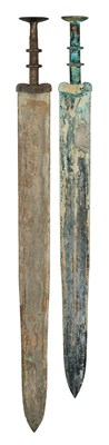 Lot 509 - TWO CHINESE COPPER ALLOY SWORDS (JIAN) IN WARRING STATES PERIOD STYLE