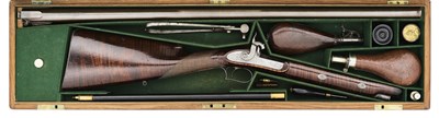 Lot 40 - A CASED 8 BORE PERCUSSION WILDFOWLING GUN BY WILKINSON & SON, PALL MALL