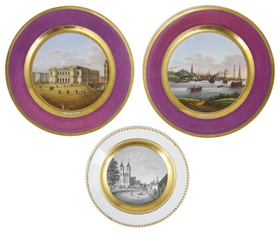 Lot 320 - A PAIR OF MEISSEN OUTSIDE DECORATED TOPOGRAPHICAL PLATES