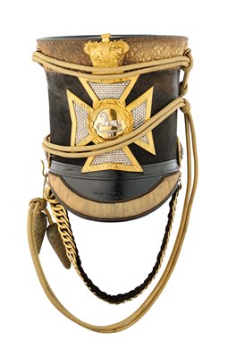 Lot 142 - A FINE OFFICER'S SHAKO OF THE 3RD LIGHT DRAGOONS