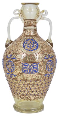 Lot 324 - A FRENCH ENAMELLED GLASS MAMLUK STYLE FLASK