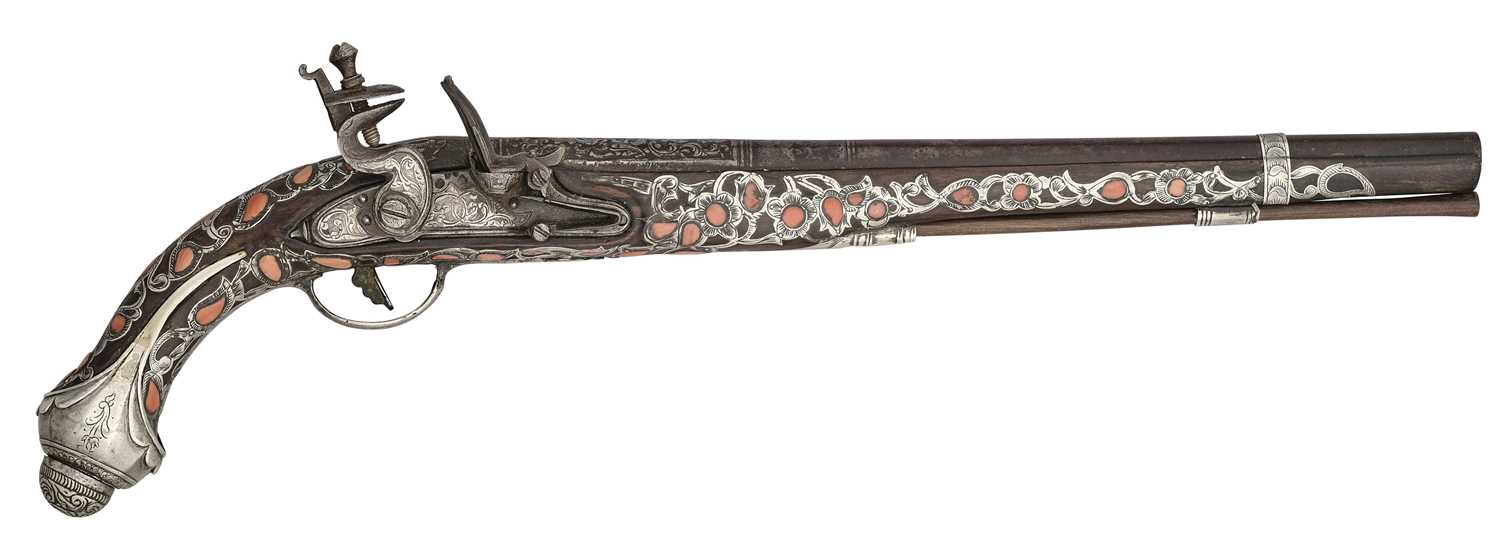 Lot 23 - A RARE ALGERIAN 18-BORE FLINTLOCK HOLSTER PISTOL, LATE 18TH/EARLY 19TH CENTURY