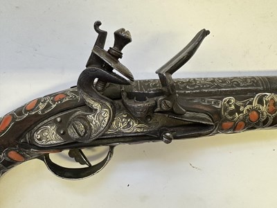 Lot 23 - A RARE ALGERIAN 18-BORE FLINTLOCK HOLSTER PISTOL, LATE 18TH/EARLY 19TH CENTURY