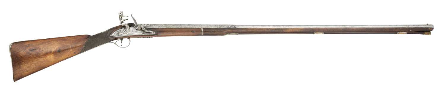 Lot 271 - A 16-BORE FLINTLOCK SILVER-MOUNTED SPORTING GUN BY GRIFFIN & TOW, LONDON