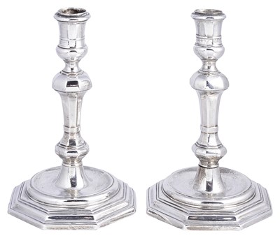 Lot 337 - A PAIR OF ITALIAN SILVER CANDLESTICKS