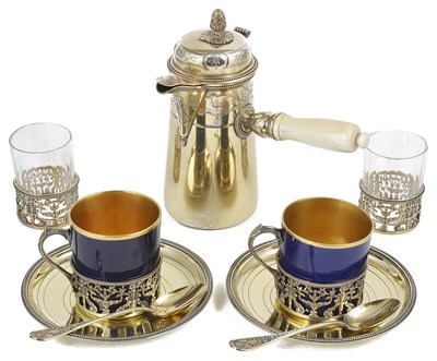 Lot 342 - ~A FRENCH SILVER-GILT CHOCOLATE SET