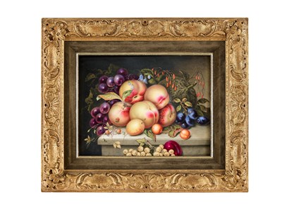 Lot 50 - A PAINTED STAFFORDSHIRE PORCELAIN 'STILL LIFE' PLAQUE, MID 19TH CENTURY