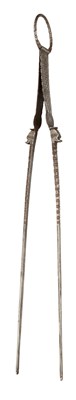Lot 555 - A LARGE PAIR OF INDIAN TONGS, 19TH CENTURY