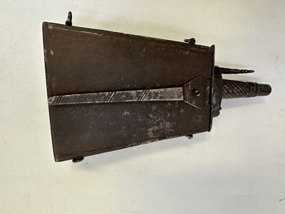 Lot 82 - AN ITALIAN POWDER-FLASK FORMED ENTIRELY OF STEEL, LAST QUARTER OF THE 16TH CENTURY