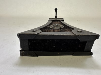 Lot 85 - A GERMAN TRIANGULAR CHARGE-FLASK, 17TH CENTURY