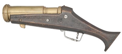 Lot 99 - A RARE GERMAN WHEEL-LOCK PYROTECHNIC PISTOL, CIRCA 1580