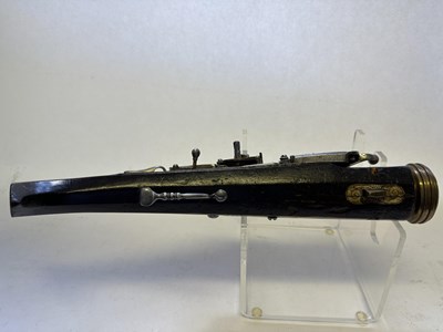 Lot 99 - A RARE GERMAN WHEEL-LOCK PYROTECHNIC PISTOL, CIRCA 1580