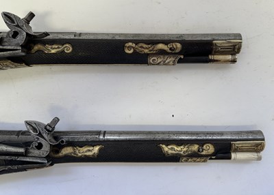 Lot 97 - A FINE AND RARE BRACE OF 40 BORE GERMAN SILVER-MOUNTED WHEEL-LOCK HOLSTER PISTOLS (PUFFERS)