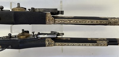 Lot 97 - A FINE AND RARE BRACE OF 40 BORE GERMAN SILVER-MOUNTED WHEEL-LOCK HOLSTER PISTOLS (PUFFERS)