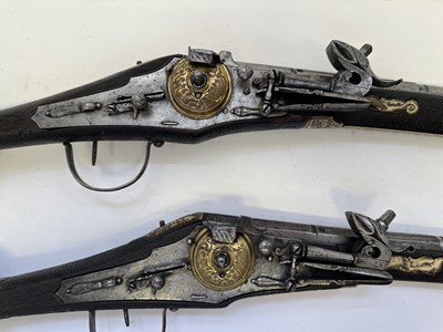 Lot 97 - A FINE AND RARE BRACE OF 40 BORE GERMAN SILVER-MOUNTED WHEEL-LOCK HOLSTER PISTOLS (PUFFERS)