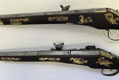 Lot 97 - A FINE AND RARE BRACE OF 40 BORE GERMAN SILVER-MOUNTED WHEEL-LOCK HOLSTER PISTOLS (PUFFERS)
