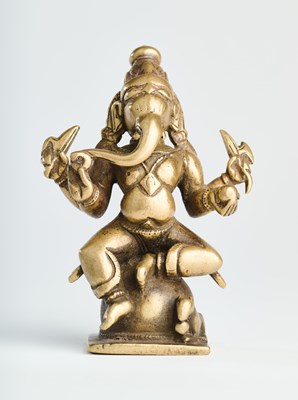 Lot 305 - A BRONZE FIGURE OF GANESHA, WESTERN DECCAN, 18TH/19TH CENTURY