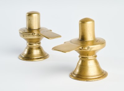 Lot 320 - TWO SMALL BRASS SIVALINGAMS, PROBABLY DECCAN, INDIA, CIRCA 18TH CENTURY