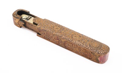 Lot 158 - A QAJAR PAINTED AND CARVED WOOD PEN BOX, PERSIA, 19TH CENTURY