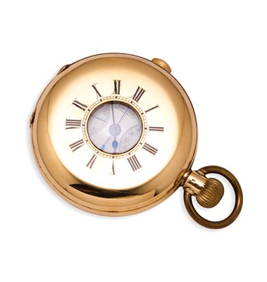 Lot 306 - GOLD HALF-HUNTER CASED CHRONOGRAPH WATCH, SWISS, RETAILED BY S. SMITH & SON, LONDON, CIRCA 1910