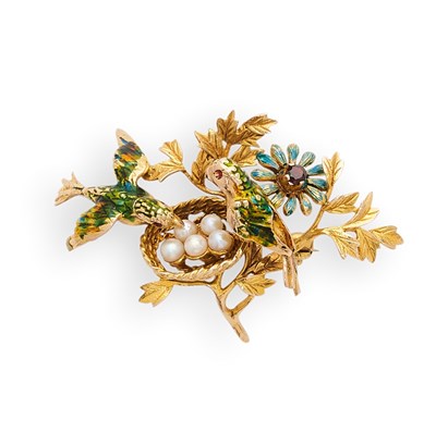 Lot 422 - GOLD AND GEM-SET BROOCH, 1964