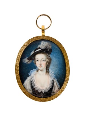 Lot 350 - A PORTRAIT MINIATURE OF LADY GOWER NEE ELIZABETH FAZAKERLEY BY GERVASE SPENCER (CIRCA 1715-1763), DATED 1745
