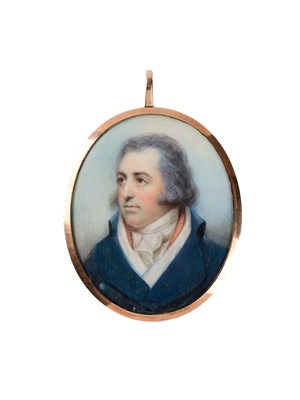 Lot 376 - A PORTRAIT MINIATURE OF JOHN HICKS ESQ., PROVOST MARTIAL GENERAL OF ENGLAND, ATTRIBUTED TO PHILIP JEAN (1755-1802), CIRCA 1796