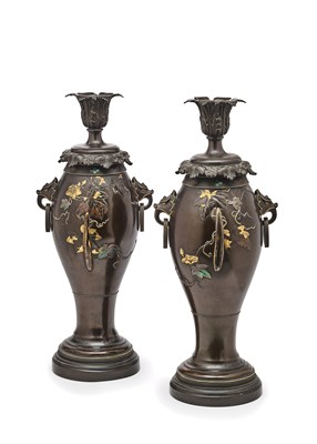 Lot 155 - A PAIR OF JAPANESE BRONZE LAMPS, 20TH CENTURY