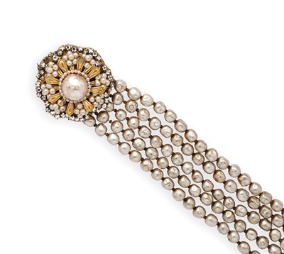 Lot 393 - MIRIAM HASKELL: IMITATION PEARL AND PASTE BRACELET, 1950s