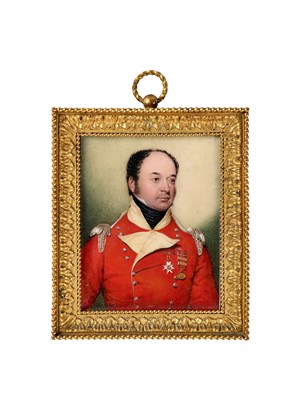 Lot 403 - A PORTRAIT MINIATURE OF LIEUTENANT COLONEL EDWARD GIBBS, C.B., 52ND OXFORDSHIRE LIGHT INFANTRY (1778-1847), ENGLISH SCHOOL, CIRCA 1815