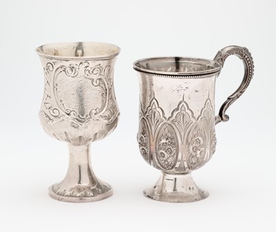 Lot 133 - A VICTORIAN SILVER CHRISTENING MUG AND A GOBLET