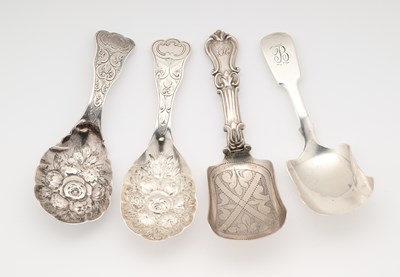 Lot 72 - FOUR VICTORIAN SILVER CADDY SPOONS, GEORGE UNITE, BIRMINGHAM, 1840-73