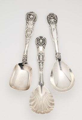 Lot 74 - THREE SILVER CADDY (OR SUGAR) SPOONS, LONDON, 1835 / 37