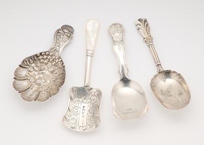 Lot 71 - FOUR SILVER CADDY SPOONS, BIRMINGHAM, 1842-81