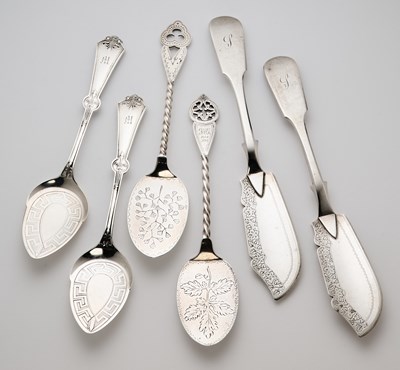 Lot 82 - SIX VICTORIAN SILVER BUTTER SERVERS, 1846-73