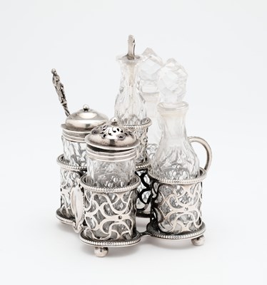 Lot 137 - A VICTORIAN SILVER SMALL CRUET SET, C.T. & G. FOX, LONDON, 1859