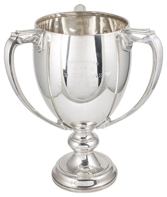 Lot 392 - A GEORGE V SILVER THREE-HANDLED TROPHY CUP