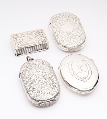 Lot 3 - FOUR VICTORIAN SILVER VESTA CASES, ALL HILLIARD & THOMASON, BIRMINGHAM, 1880 / 1883