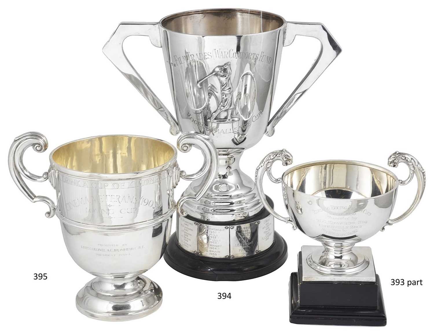 Lot 393 - FIVE ASSORTED ENGLISH SILVER TROPHY CUPS
