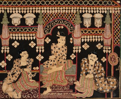 Lot 289 - TWO APPLIQUE AND PAINTED COTTON AND FELT PANELS (KALAGA), BURMA (NOW MYANMAR), 19TH CENTURY