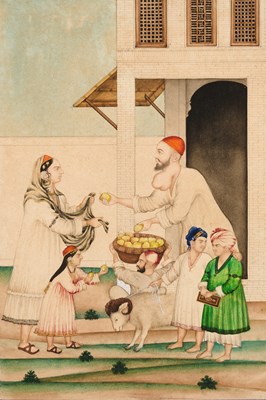 Lot 58 - A DEPICTION OF A MARKET SCENE, AMRITSAR OR LAHORE, CIRCA 1860-70, IN THE MANNER OF BISHAN SINGH