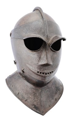 Lot 127 - A CLOSE HELMET OF SO-CALLED ‘SAVOYARD’ TYPE IN FRENCH OR ITALIAN EARLY 17TH CENTURY STYLE