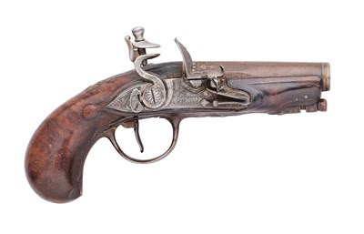 Lot 753 - A SMALL FRENCH 50 BORE FLINTLOCK TRAVELLING PISTOL BY LEMPEREUR A PARIS, MID-18TH CENTURY