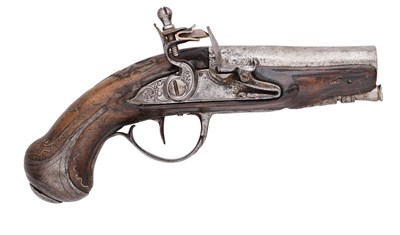 Lot 754 - A SMALL FRENCH FLINTLOCK 40 BORE TRAVELLING PISTOL, UNSIGNED, MID-18TH CENTURY