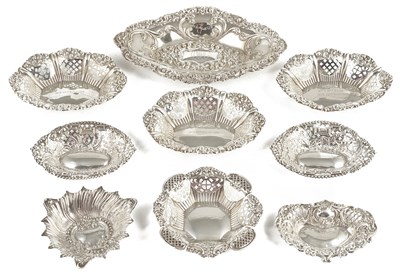 Lot 405 - A SUITE OF NINE VICTORIAN SILVER BON-BON DISHES