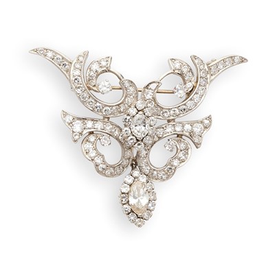 Lot 410 - DIAMOND BROOCH/PENDANT, 1950s