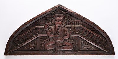 Lot 363 - A CARVED WOOD TYMPANUM PANEL, WESTERN INDIA, 20TH CENTURY