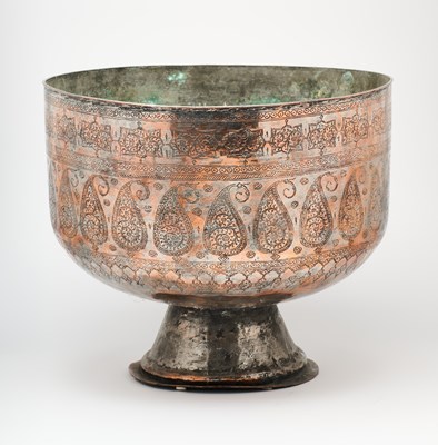 Lot 342 - A LARGE TINNED COPPER BASIN, PERSIA, 19TH CENTURY