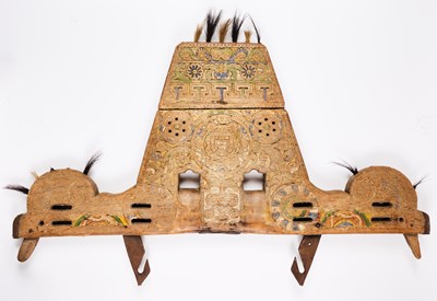 Lot 362 - A CARVED AND PAINTED WOOD OXEN YOKE, PORTUGAL, 19TH CENTURY