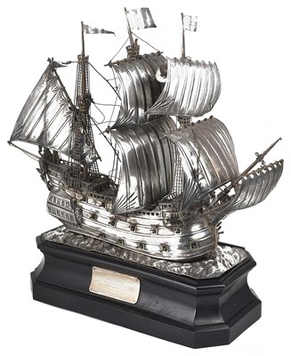 Lot 408 - A GEORGE V SILVER MODEL OF A TUDOR STYLE GALLEON